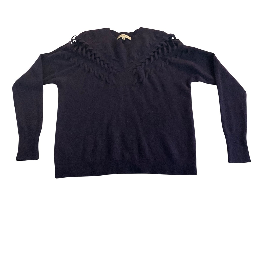 White + Warren Sweater Womens Medium Purple 100% Cashmere Lace Up Detail Lo